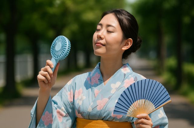 ハンディファンや扇子も活用