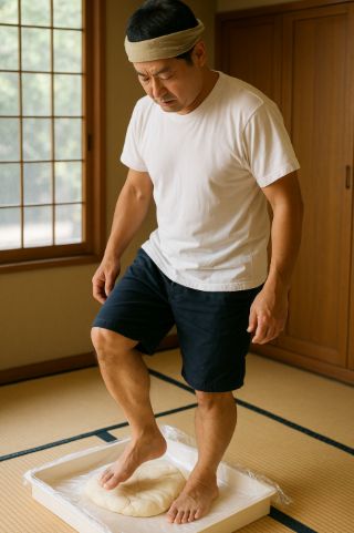足踏みで強いコシと弾力を生む捏ね方