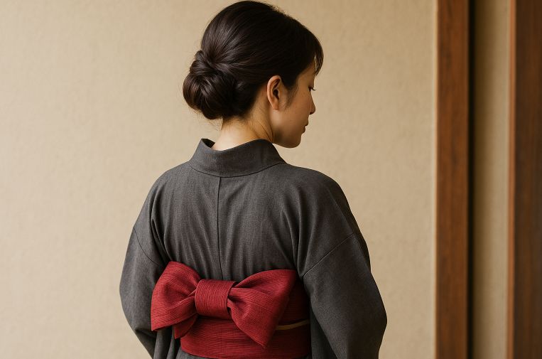 大人向け赤帯の粋な帯結び