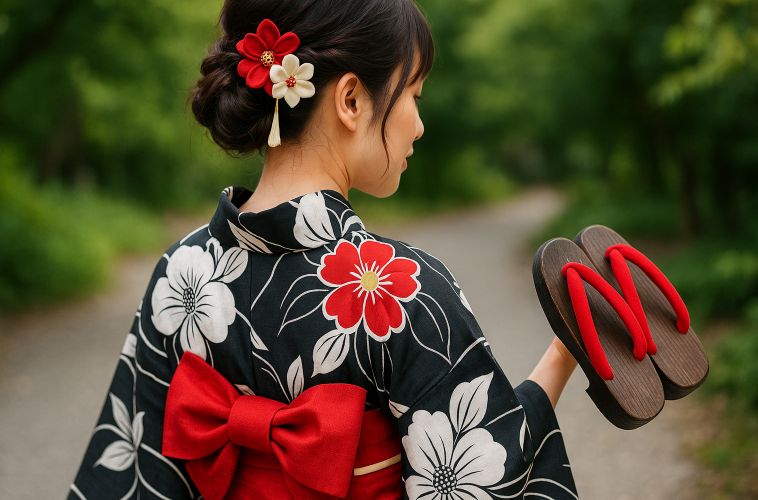 赤帯に合う髪飾りと下駄の選び方