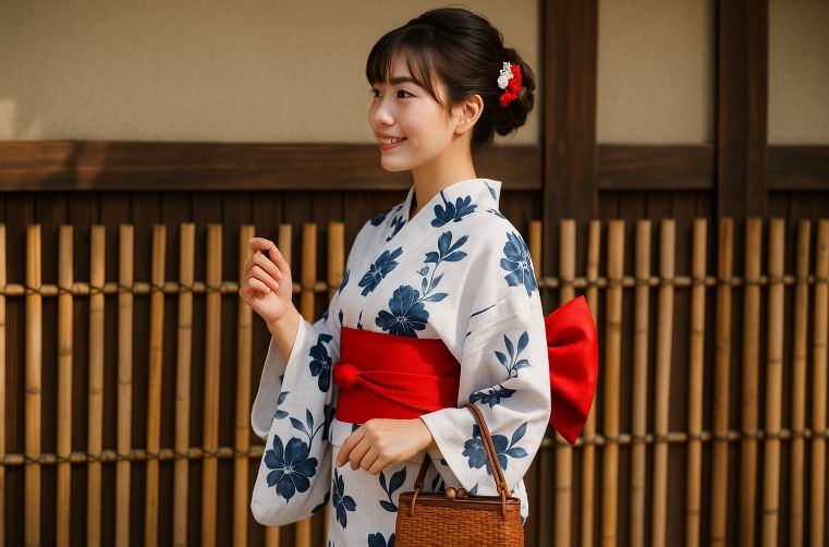 浴衣の赤帯を格上げする結び方と小物