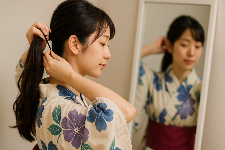 浴衣でのポニーテール成功の基本技術