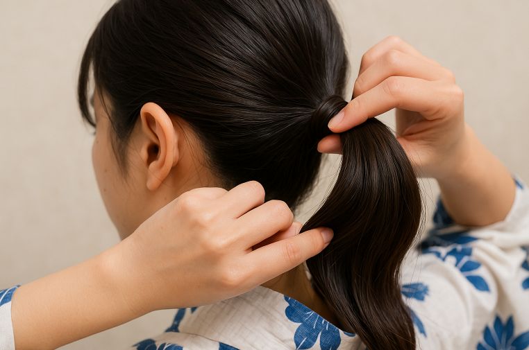 浴衣でのポニーテール応用と仕上げ
