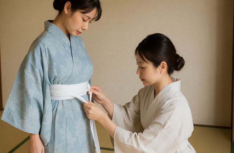 長い浴衣の着付けと腰紐テクニック
