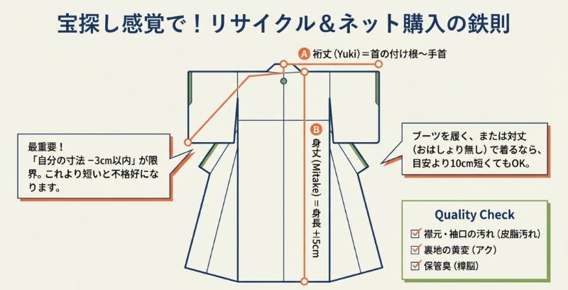 着物のサイズ選びで最重要な裄丈(ゆき)・身丈の測り方と、品質チェックのポイント