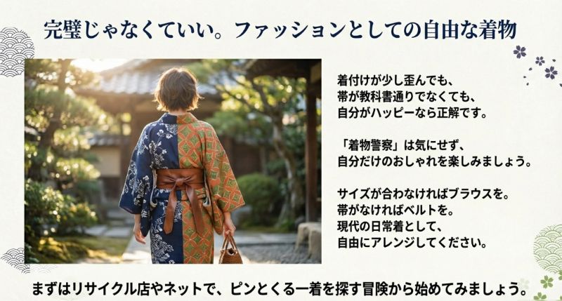 「完璧じゃなくていい」というメッセージと、自分だけの自由な着こなしを楽しむ提案